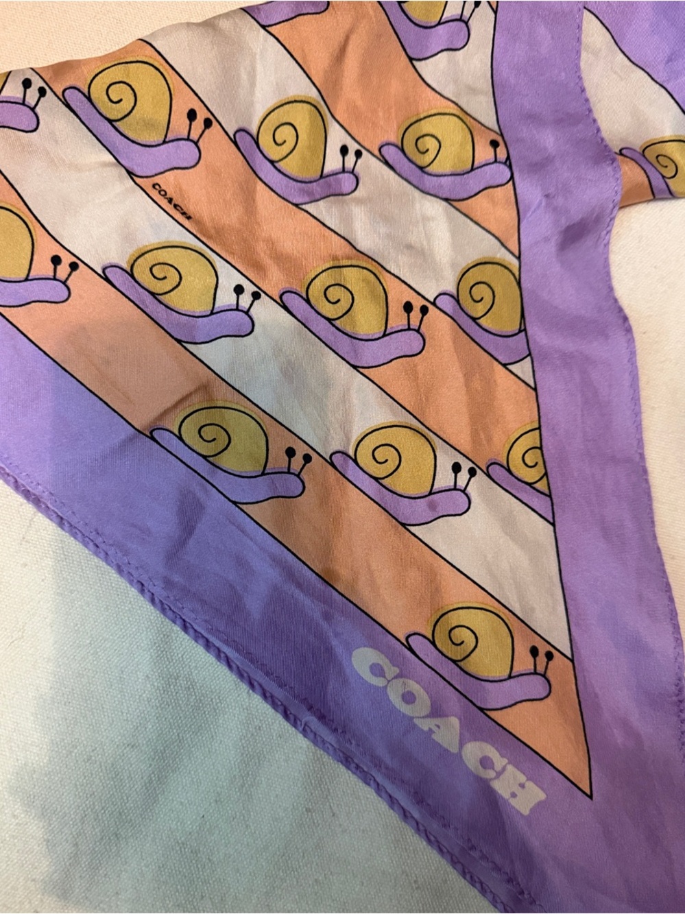 COACH Lavender, Peach & Yellow Snail Print Silk Scarf
